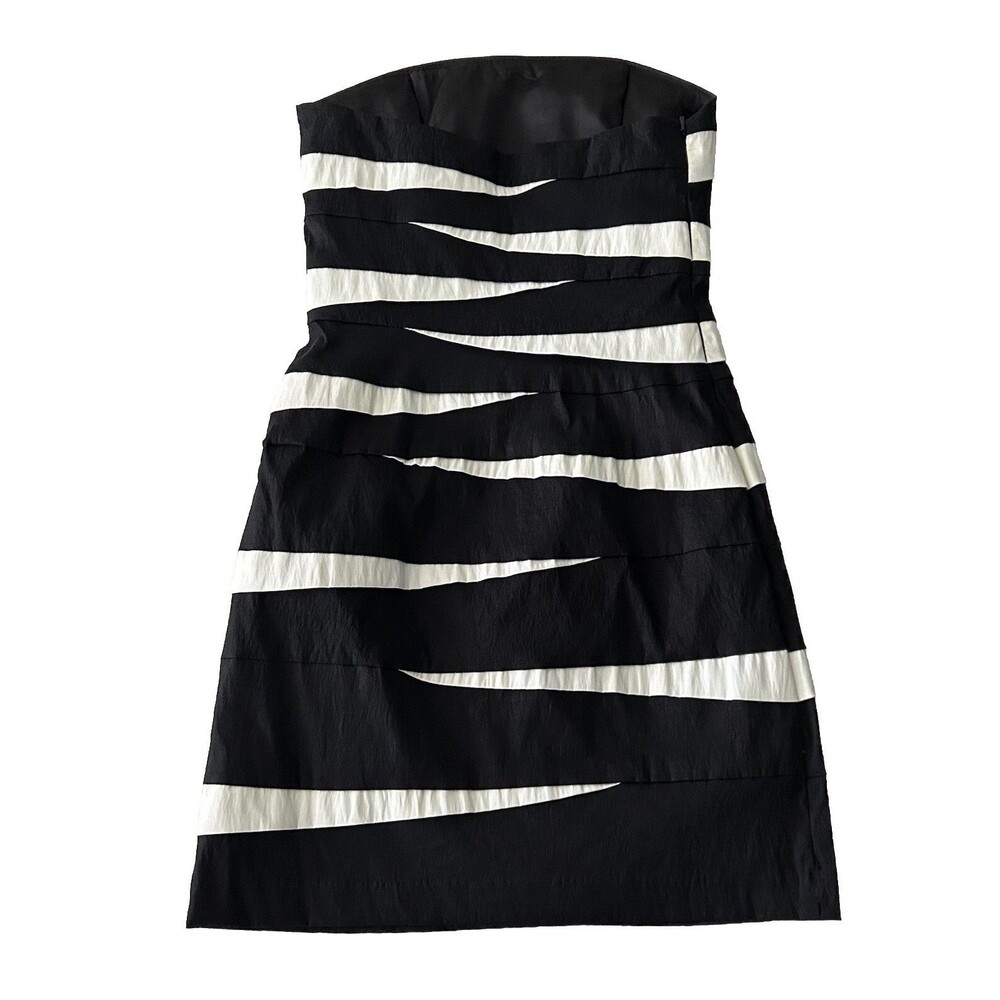 Cache Women Y2K Black White Strapless Bodycon Stripe Tube Top Mini Dress Size 2